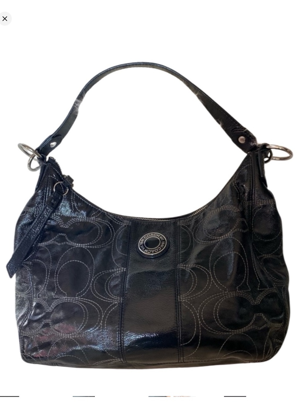 Coach Signature Black Patent Leather Shoulder Bag